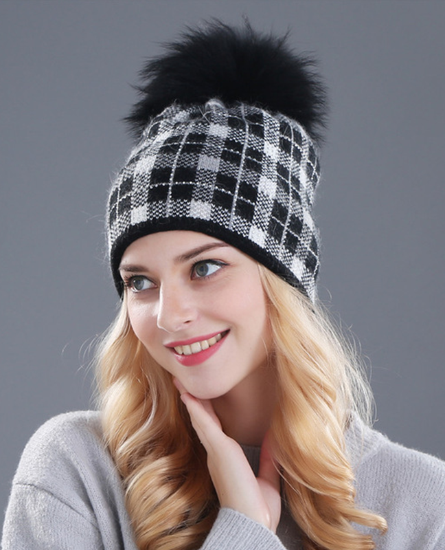 Rabbit fur plaid beanie Rabbit fur plaid beanie