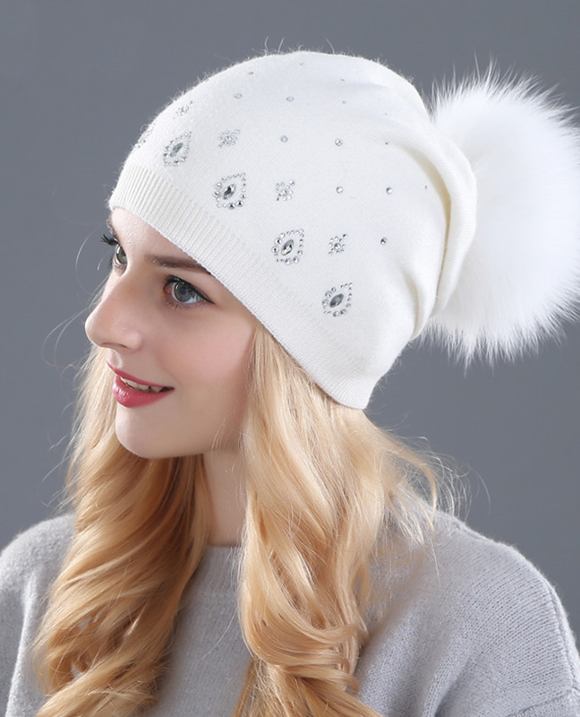 Rhinestone Rabbit fur Beanie Rhinestone Rabbit fur Beanie