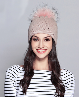 Raccoon Fur Rhinestone Beanie